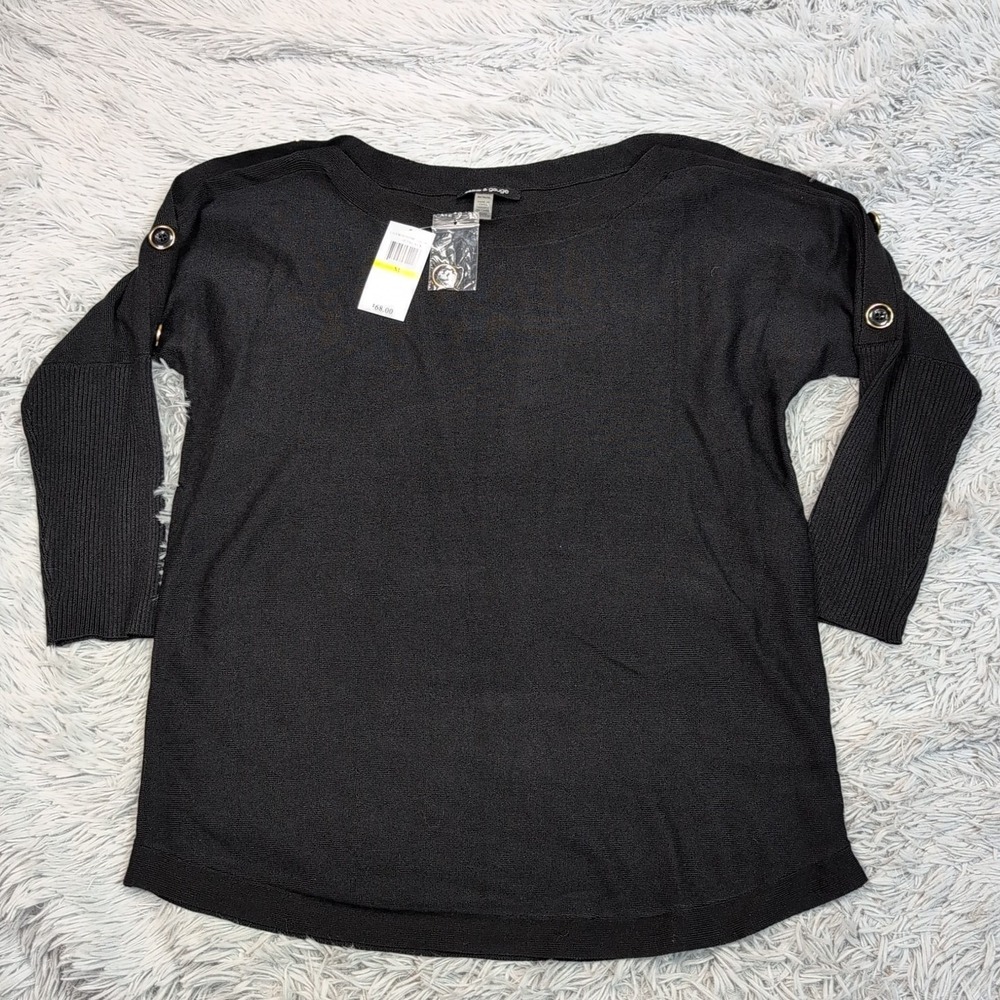 Cable & Gauge Shirt Womens M Black Top Comfy Casual Preppy Button Detail New